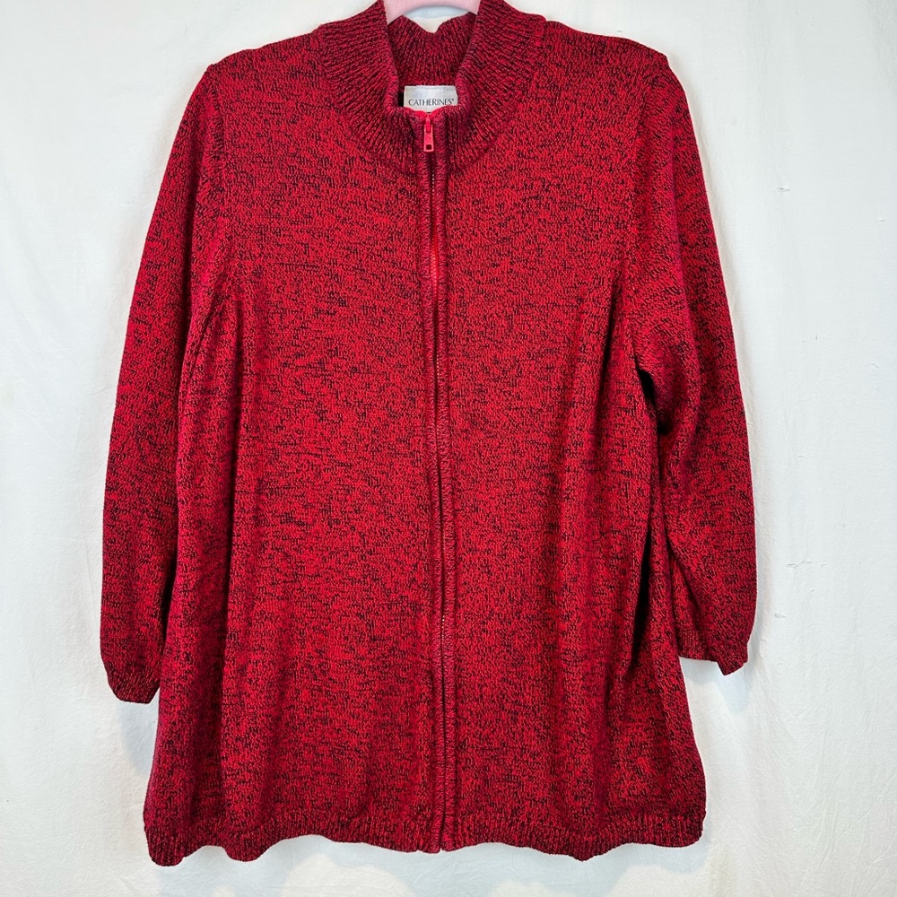 Catherines Red Zip-Up Sweater (0X)